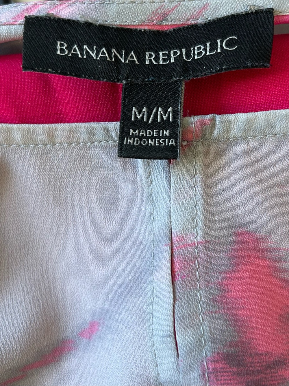 Banana Republic Pink and Light Gray/Silver Women's M Blouse w Bell Sleeves